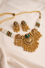 Load image into Gallery viewer, Traditional kemp stone Green Ruby ghungroo Rajwadi Necklace set
