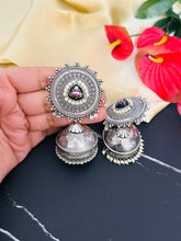 Load image into Gallery viewer, German silver Stone Pearl Jhumka Earrings
