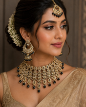 Load image into Gallery viewer, Colors-Polki Tassel dangling Grand Necklace set with maangtikka
