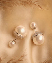 Load image into Gallery viewer, Evergreen Premium Solitaire Lookalike Small American Diamond cz Pearl stud Earrings
