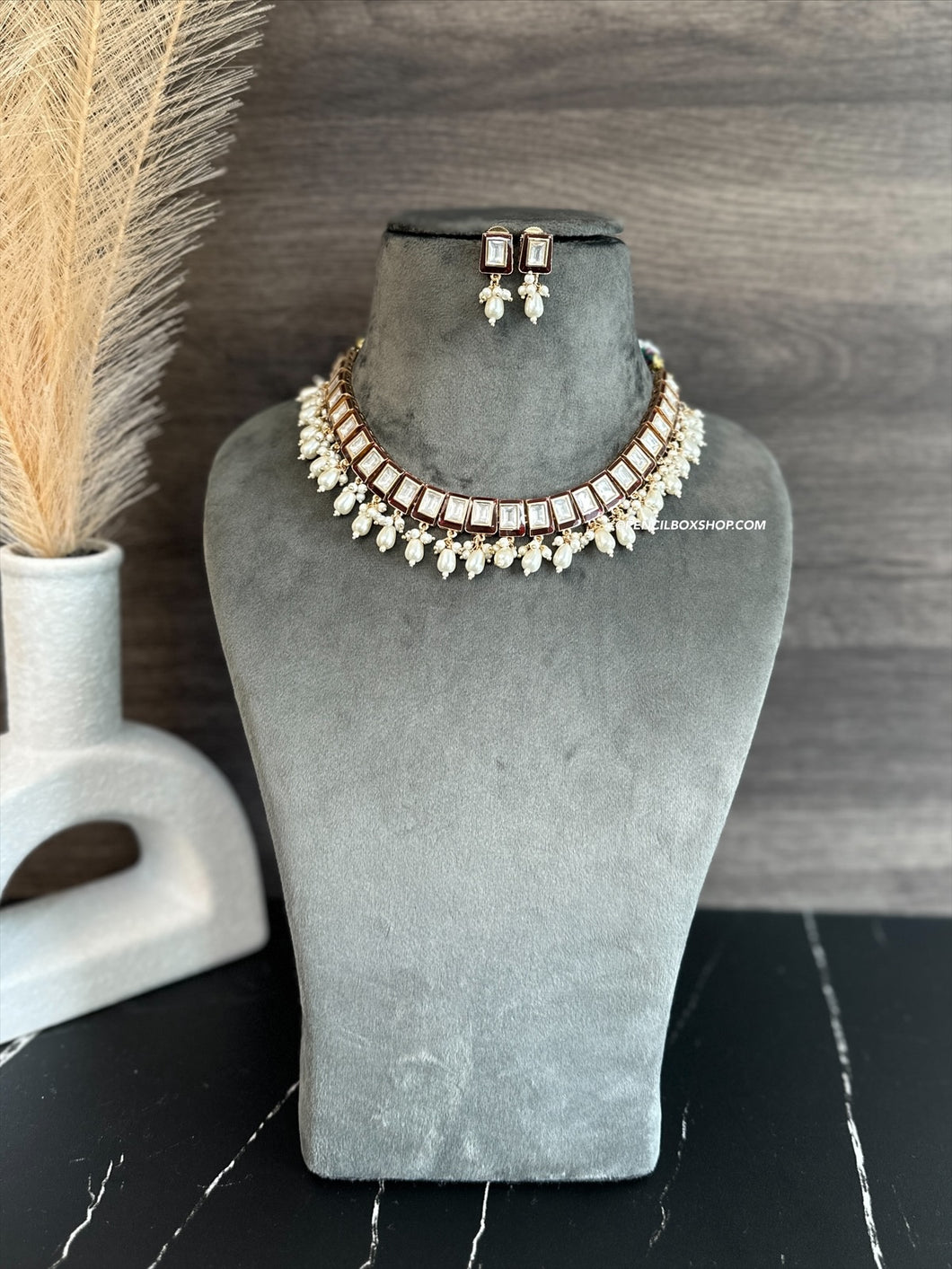 Uma Enamel Ruby Tayani Premium Necklace set
