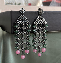 Load image into Gallery viewer, Long Dangling Cut work German Silver earrings
