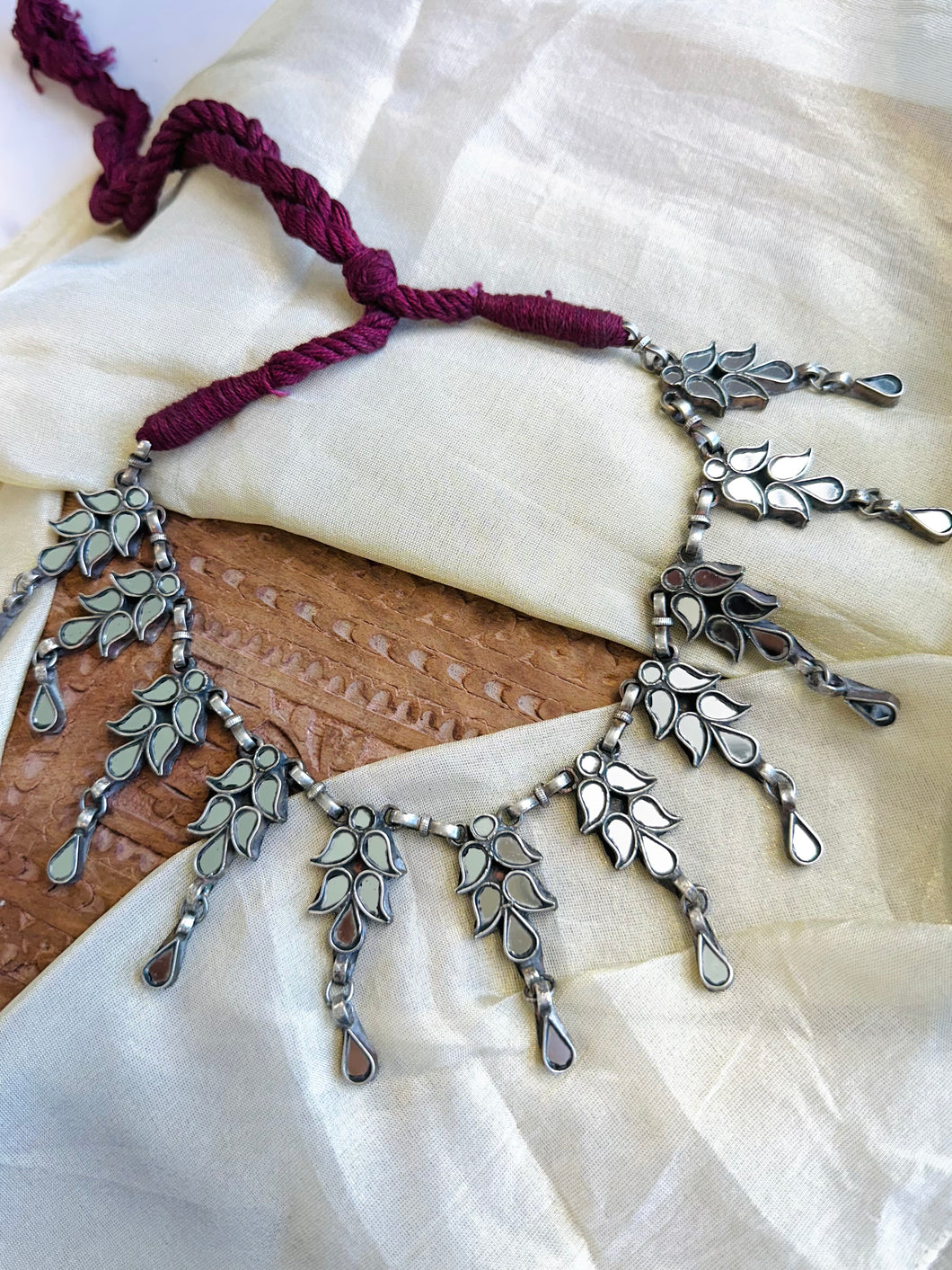 Afghani Mirror Heavy Navratri White Necklace