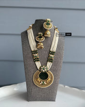 Load image into Gallery viewer, Long White pearl Long elephant Necklace set Temple Jewelry
