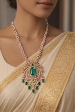 Load image into Gallery viewer, Solitaire Floral Rose Gold MM Multicolor Long Solitaire Premium Necklace set
