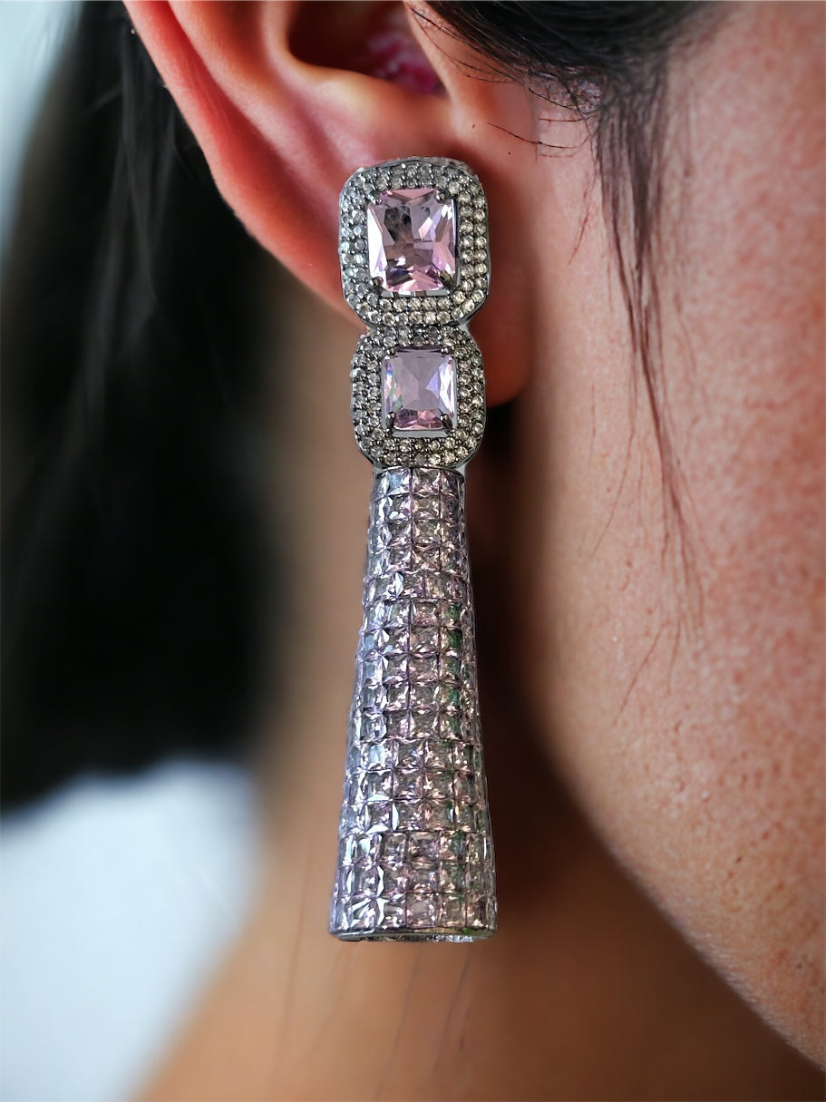 Invisible Long American diamond Victorian Earrings