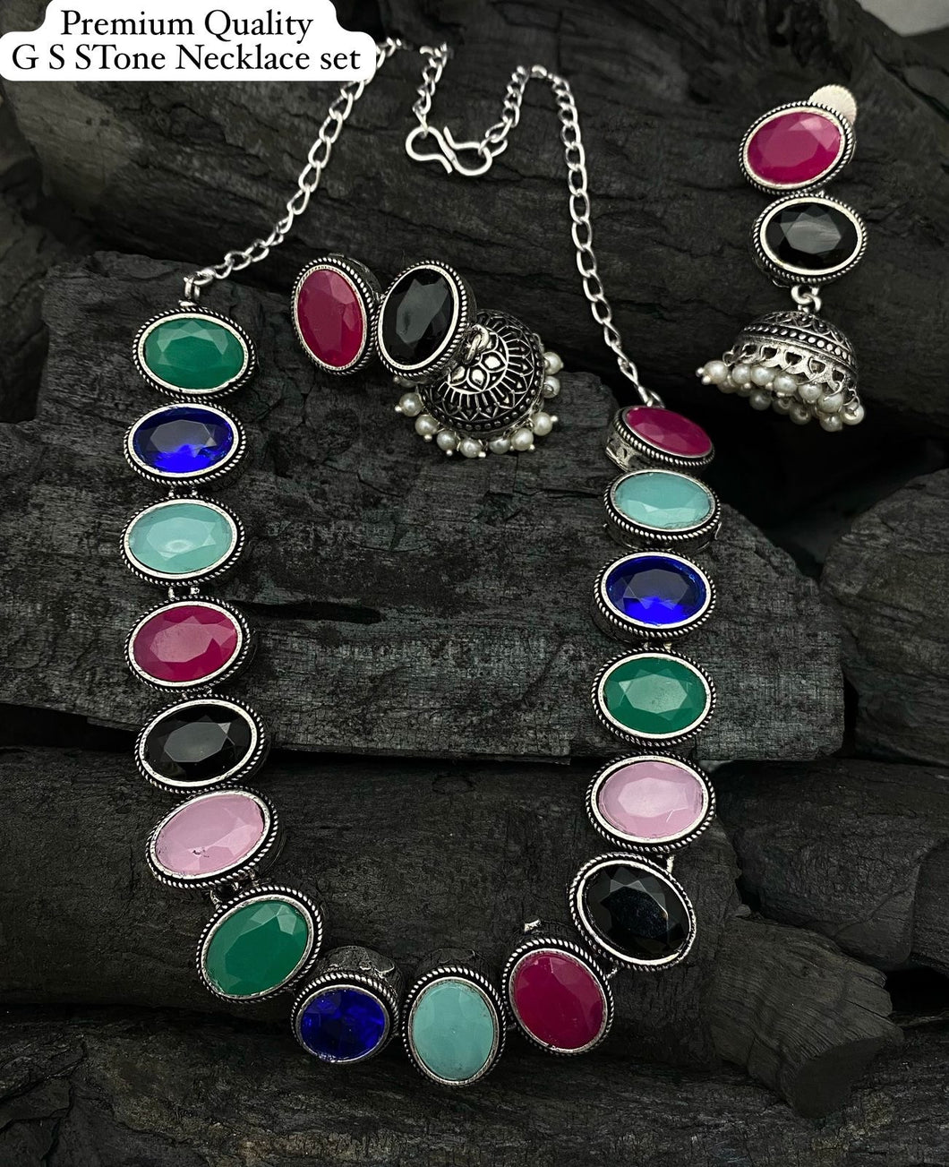 German Silver Stone Multicolor Necklace set