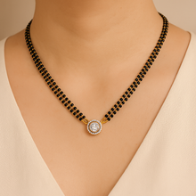 Load image into Gallery viewer, Single Stone Cz Border Golden Double Chain Mangalsutra set
