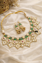 Load image into Gallery viewer, Peacock Sunheri Kundan Gold plated kundan Statement Necklace set Premium
