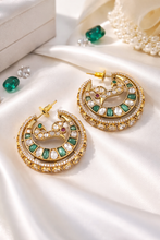 Load image into Gallery viewer, Peacock Kundan Moissanite Hoop Earrings
