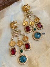 Load image into Gallery viewer, Tiger Stone Statement Designer Sabya inspired Stone Heritage Cz earrings
