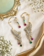 Load image into Gallery viewer, Ruby Green Cz Peacock Ethnic Ear cuff Temple earrings
