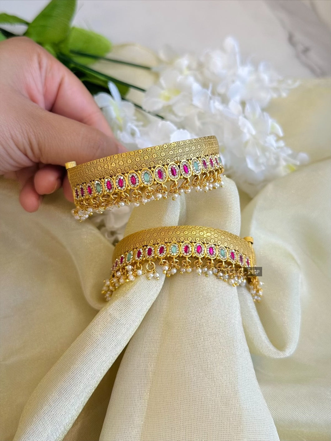 Rajwadi Pearl Drop Swaroski stone Bangle set