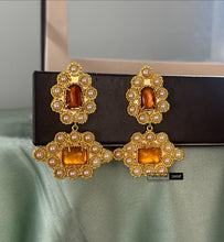 Load image into Gallery viewer, Golden Pearl Stone Contemporary Earrings
