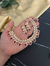 Load image into Gallery viewer, Ruby Gold plated Dainty Tayani Premium Statement Necklace set
