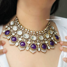Load image into Gallery viewer, Grand Tayani Gold plated Purple Premium Necklace set with Maangtikka
