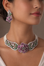 Load image into Gallery viewer, Floral Ruby Pearl Solitaire Real Looking Premium Choker Necklace set
