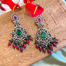 Load image into Gallery viewer, Victorian  American Diamond Ruby green Long Statement Dangling earrings
