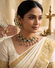 Load image into Gallery viewer, American diamond Peacock Ruby green ethnic Temple necklace set
