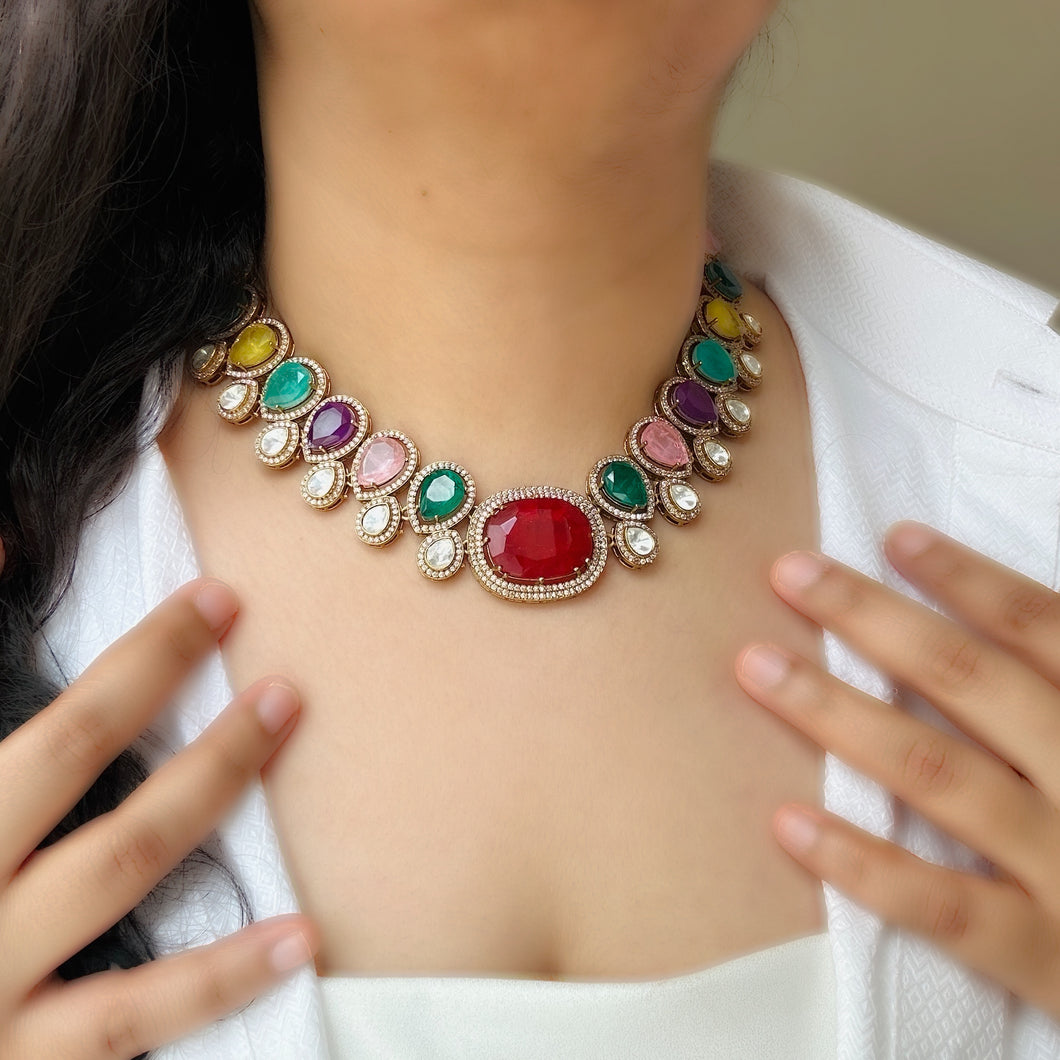 Moissanite Multicolor Doublet Premium Statement Necklace set