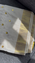 Load image into Gallery viewer, Onam Special Ivory Golden Polka Cotton Kerala saree
