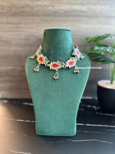 Load image into Gallery viewer, Afghani Real Mirror Red Ghungroo Navratri Choker Necklace

