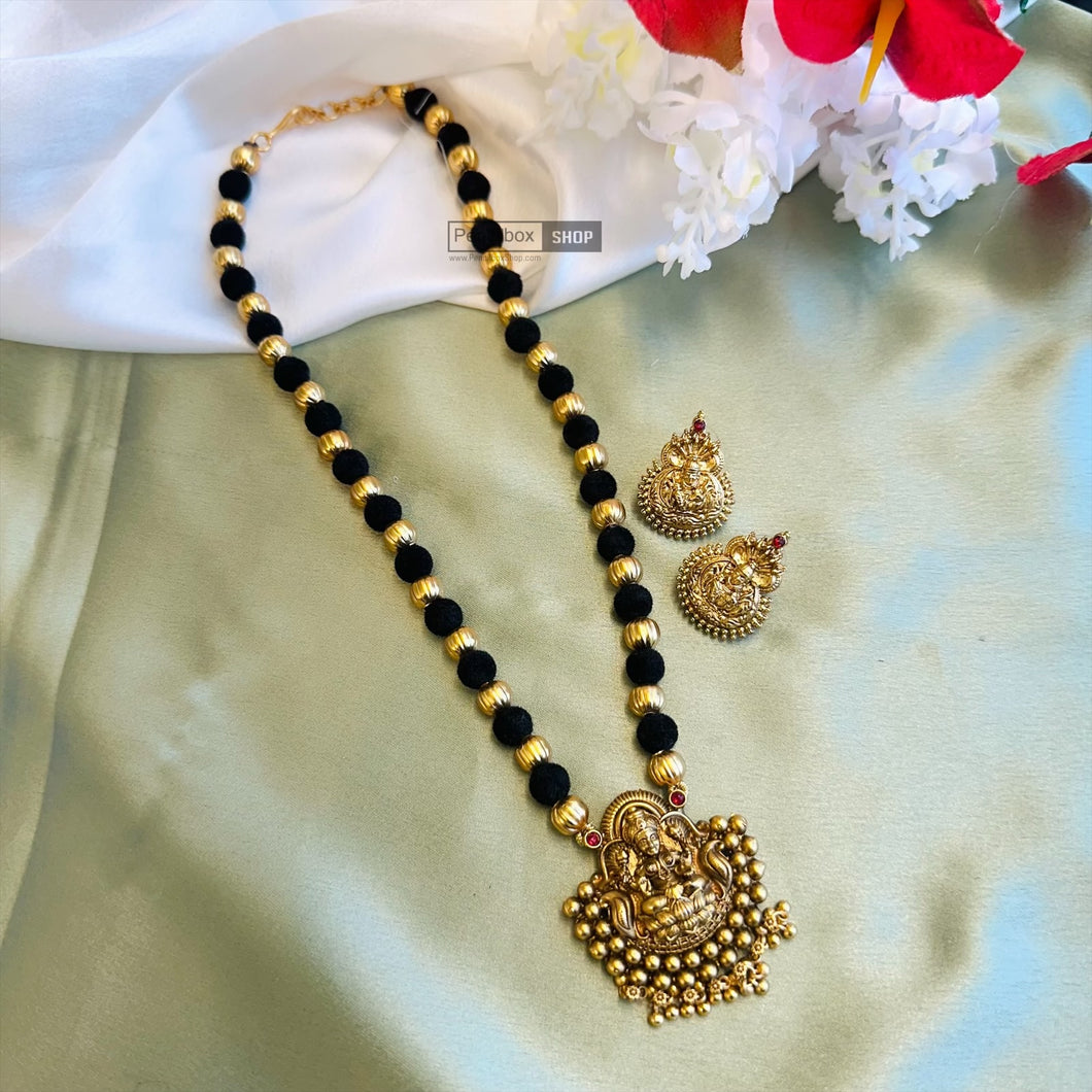Black Thread Golden Lakshmi ji Temple Pendant set