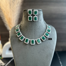Load image into Gallery viewer, Designer Silver Finish American Diamond Necklace set
