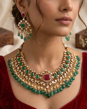 Load image into Gallery viewer, Moissanite Ruby Green Beads Statement Necklace set
