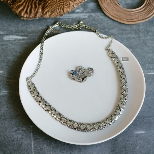 Silver Hasli American  Diamond Dainty Necklace set