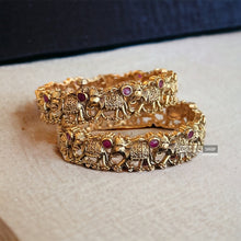 Load image into Gallery viewer, Set of 2 bangle set ruby kemp stone Elephant openable bangles
