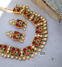 Load image into Gallery viewer, Esha Inlay Ruby Gold plated moissanite Stone Designer Premium Necklace set
