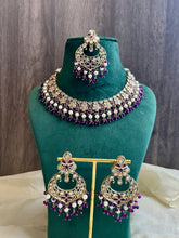 Load image into Gallery viewer, Aarohi purple Golden Polki Necklace Set with maangtikka
