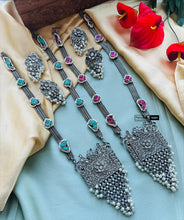 Load image into Gallery viewer, Long pachi kundan  German Silver brass pendant necklace set
