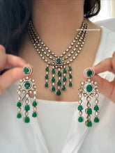 Load image into Gallery viewer, Harini Green layered Premium Tayani Gold plated Necklace set
