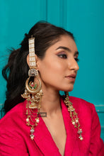 Load image into Gallery viewer, NOORI 92.5 multicolor Long Kashmiri pachi kundan Dangling earrings
