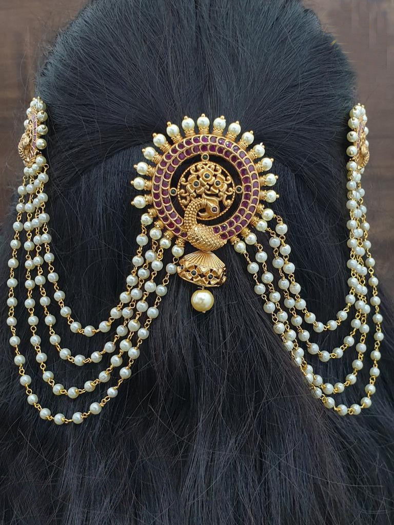 Pearl Peacock Kemp Stone  Hair bun Pin Statement Hair accessory