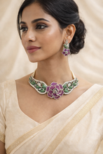 Load image into Gallery viewer, Floral Ruby Pearl Solitaire Real Looking Premium Choker Necklace set
