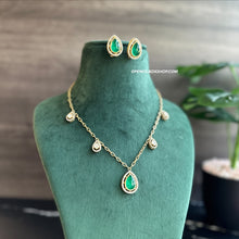 Load image into Gallery viewer, Kashvi Green Gold plated Dainty moissanite Stone Chain Necklace set
