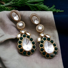 Load image into Gallery viewer, Moissanite Kundan  Gold plated Dangling Earrings
