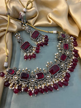 Load image into Gallery viewer, Designer Victorian Finish American Diamond Choker Necklace set
