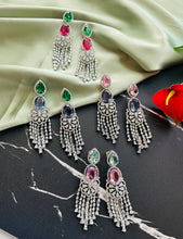 Load image into Gallery viewer, American diamond Tassel Silver dangling Earrings
