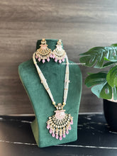Load image into Gallery viewer, 22k gold plated Pink Enamel meena work Pearl Long Tayani Necklace set
