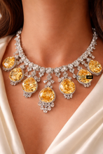 Load image into Gallery viewer, Designer Drop Solitaire American Diamond Statement Necklace Set
