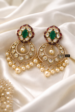 Load image into Gallery viewer, Ruby Green Tayani Premium Chandbali Doublet  Dangling Earrings
