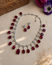 Load image into Gallery viewer, Solitaire Tassel Real Looking American diamond Cz Premium Necklace set
