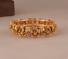 Load image into Gallery viewer, Rajwadi Ganesha Kemp Stone Ruby Green Openable Kada Pair
