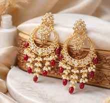 Load image into Gallery viewer, 14k gold plated Simple dainty earrings Ruby Chandbali drops
