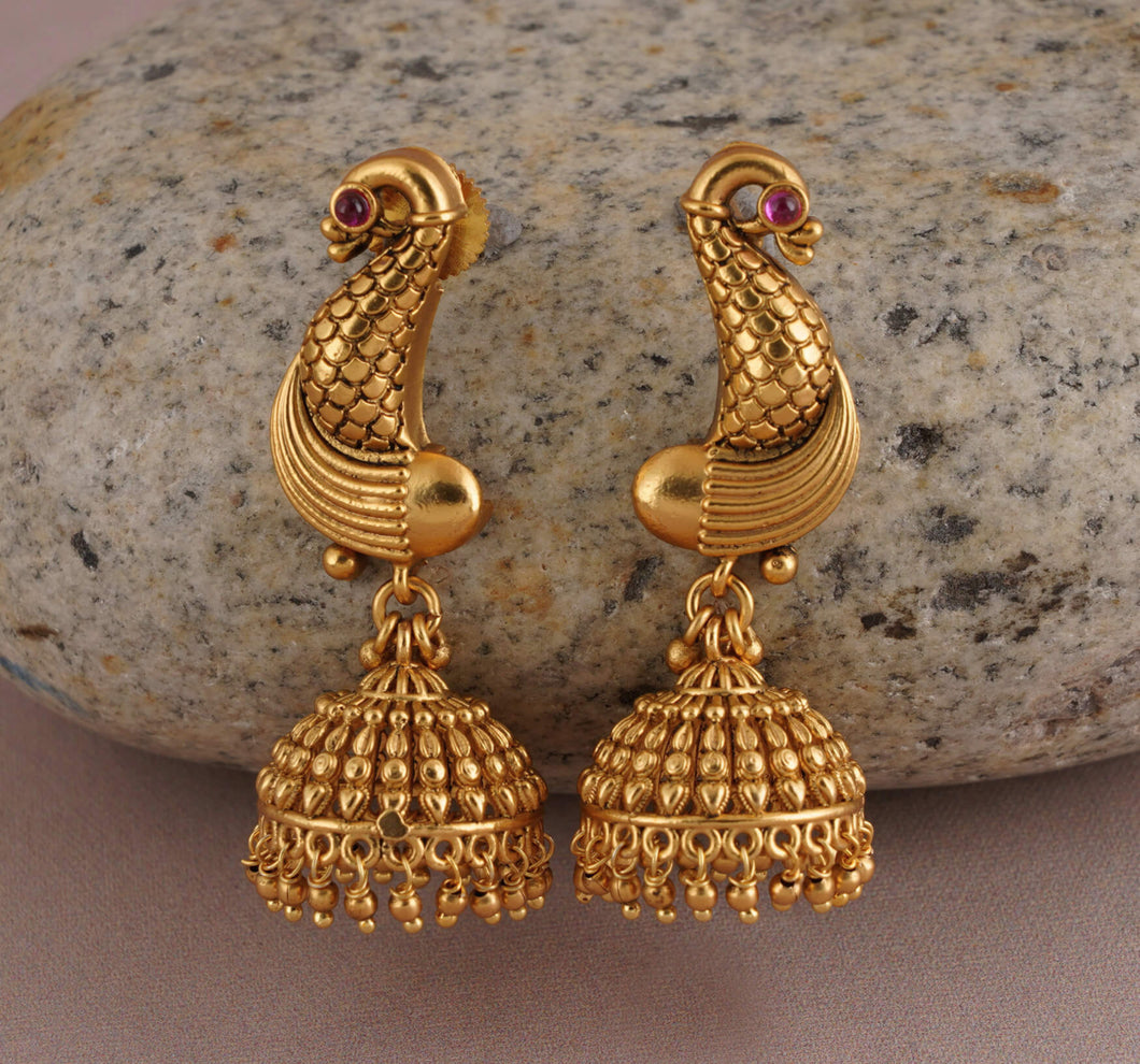 Peacock Temple Ethnic Jhumka Earrings temple jewelry