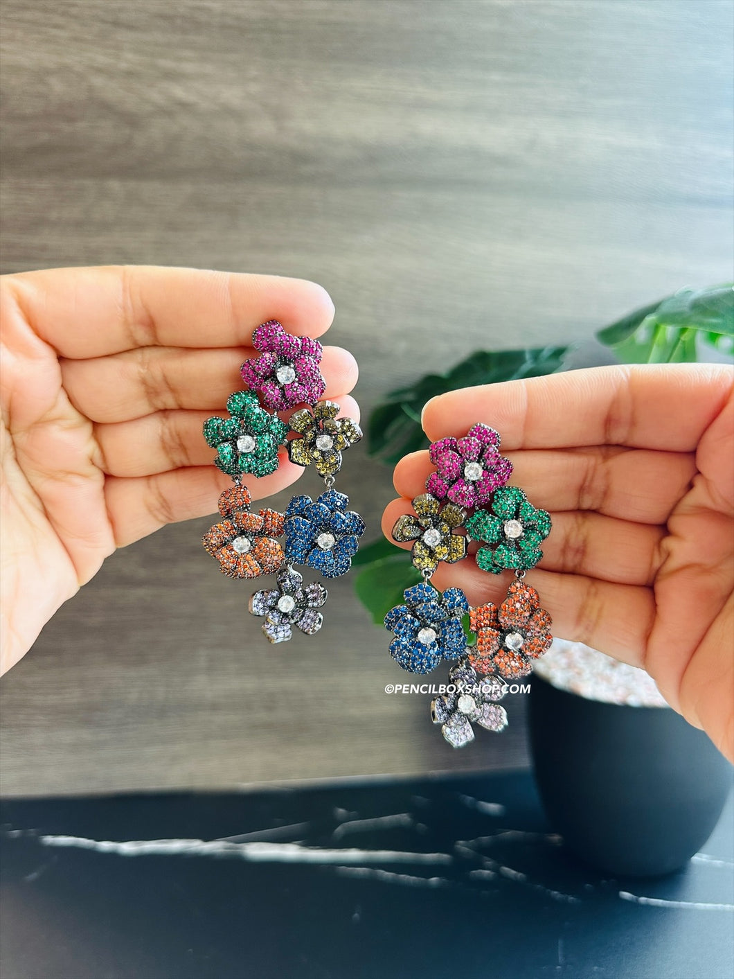 American Diamond Victorian Multicolor Invisible Dangling Earrings